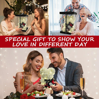 Romantic Valentines Day Gift for Her, Artificial Flowers Necklace Rose Teddy Bear with Real Pearl Blind Box Birthday Gift, Valentiness Day Gift for Monther Wify Girl